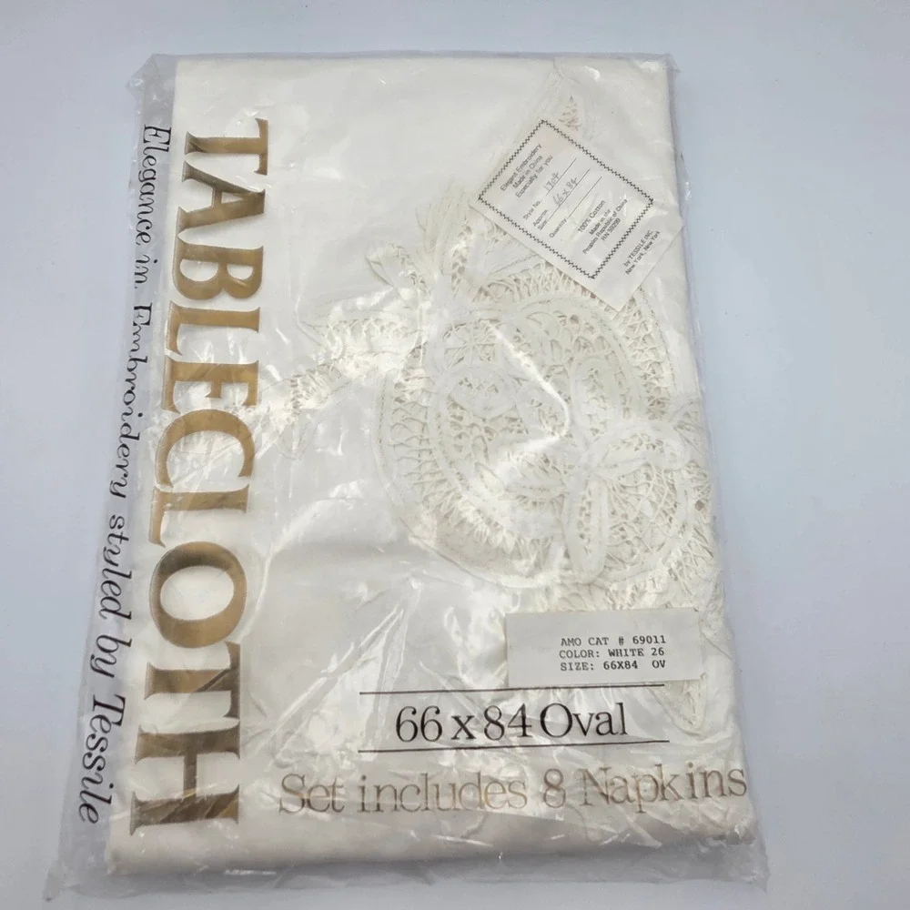 Tessile Tablecloth Set 66x84 White NWT Eternity Battenburg Lace 1304 Vintage